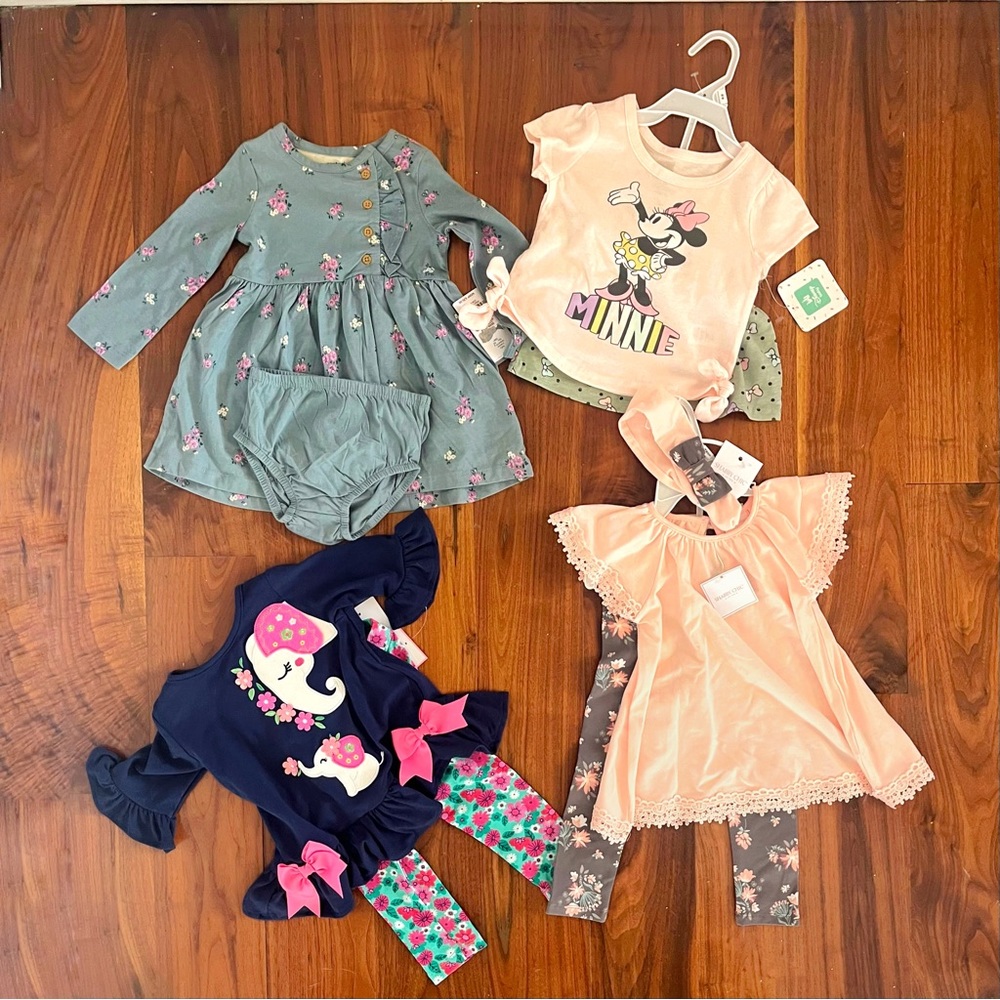 NEW Baby Girls 12-18 month old matching set bundle - Carter’s, Disney, etc